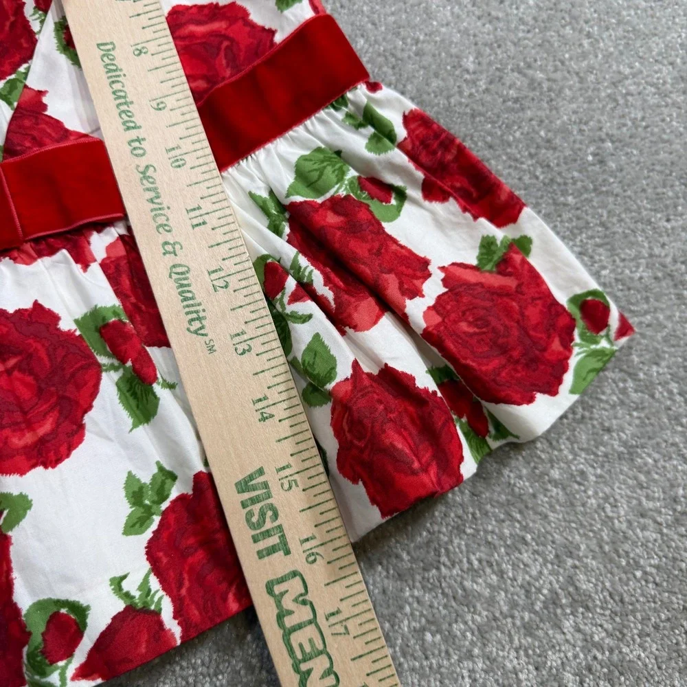 Janie and Jack Peplum Top Velvet Bow Red Rose Floral Sz 5 Preppy Girly Whimsy